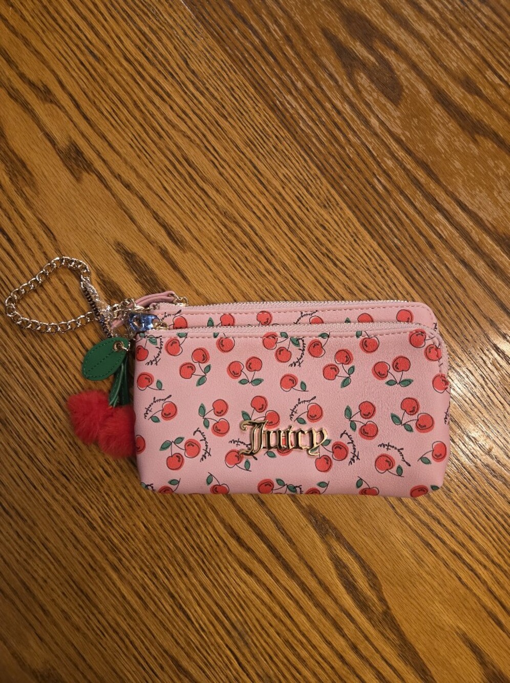 Juicy Couture Pink Cherry Print Wristlet with Gold Logo
